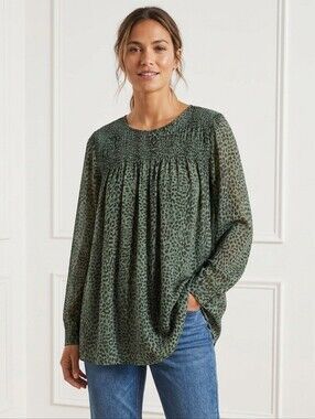 J. Jill All-over Leopard Print Top With Gathered Detail Size XL